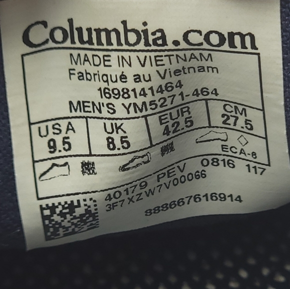 Columbia Shoes Mens 9.5 Navy Blue Canvas Comfort Walking Sneakers Vulc N Vent - Picture 7 of 7